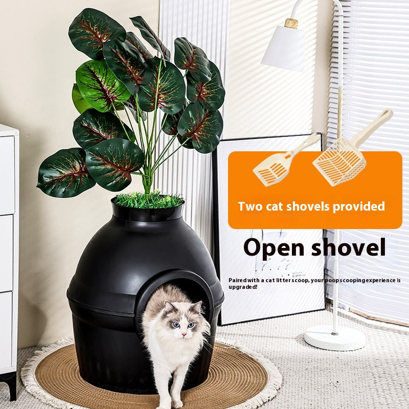 Hidden Fully Enclosed Green Plant Cat House Toilet Litter Box
