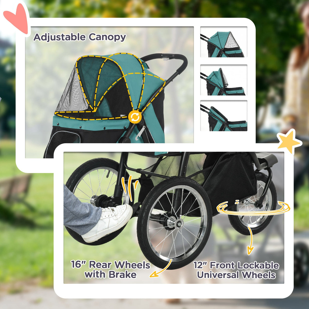 3 Wheels Pet Stroller For Small Dogs And Medium With Adjustable