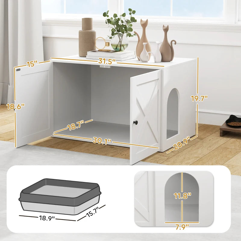 Pawhut Cat Litter Box Enclosure With Barn Door Hole White
