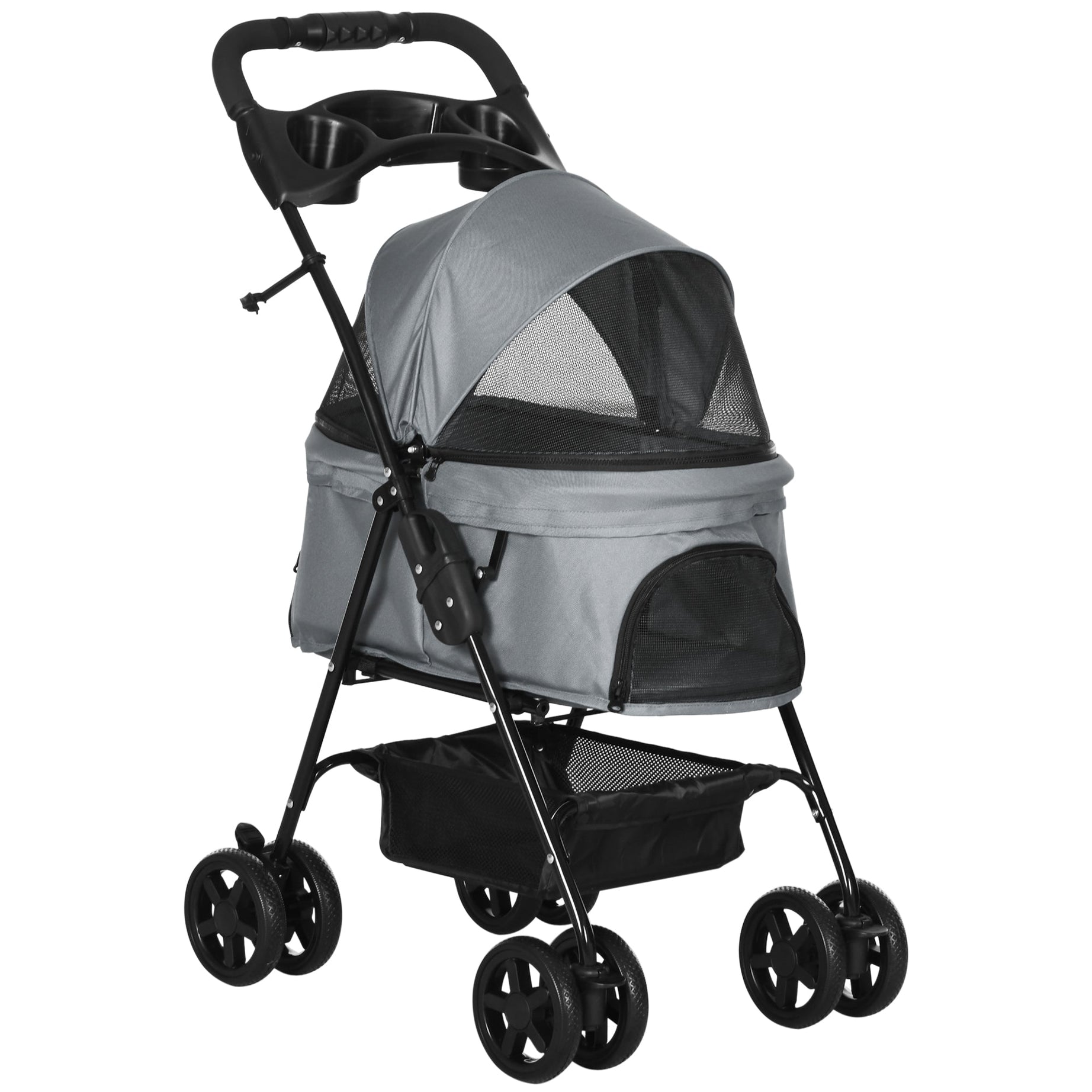 Pawhut Dog Pram Stroller Foldable Pet Pushchair With 4 Wheels