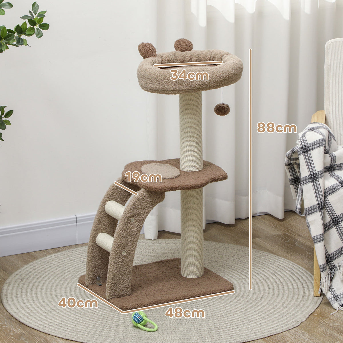 Cat Tree For Indoor Cats 88cm Tower With Sisal Scratching Post