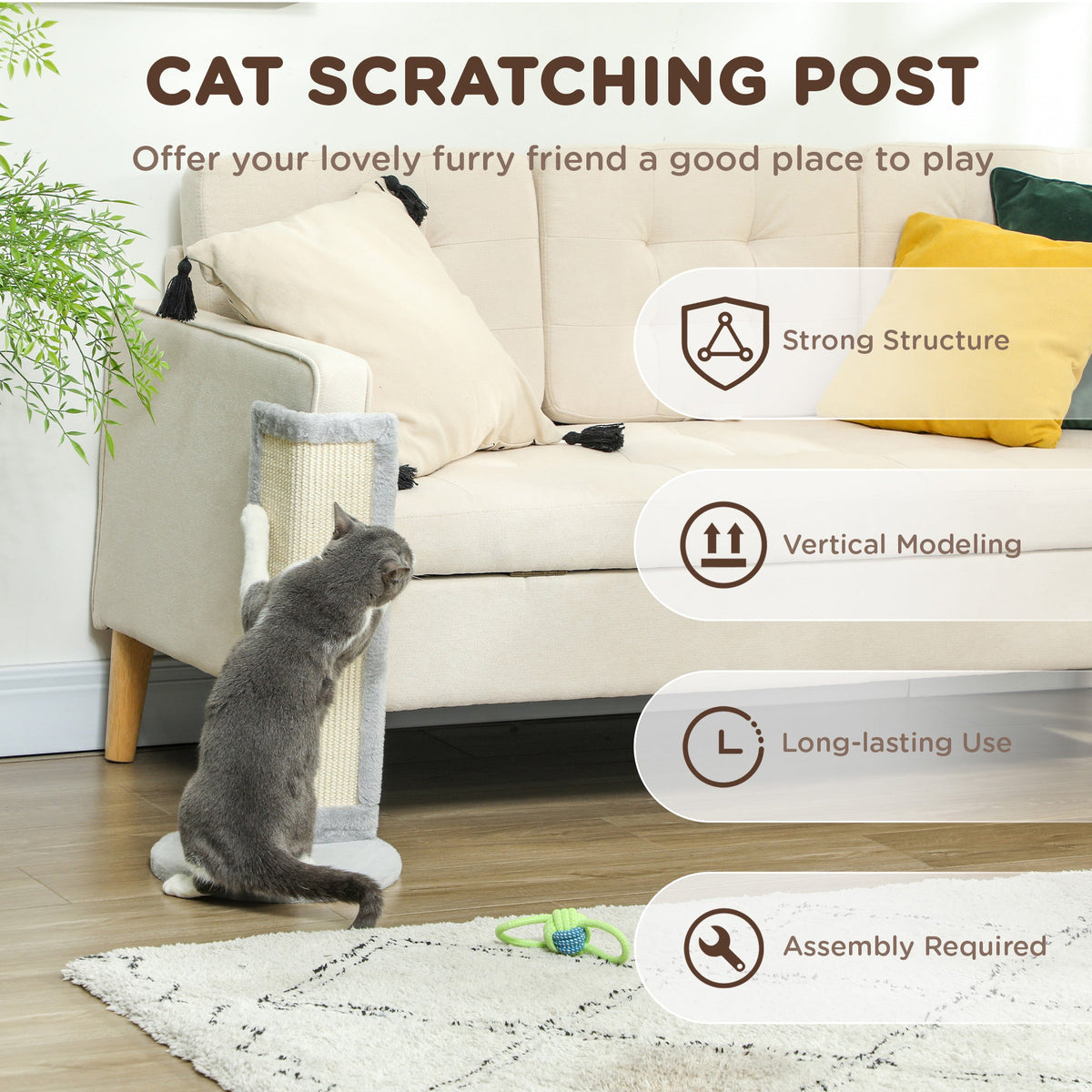 56cm Corner Cat Scratching Post With Sisal Pad Grey