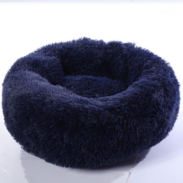 Dog Beds For Small Dogs Round Plush Cat Litter Kennel Pet Nest Mat (Navy Blue & Tiedye Sky Blue)