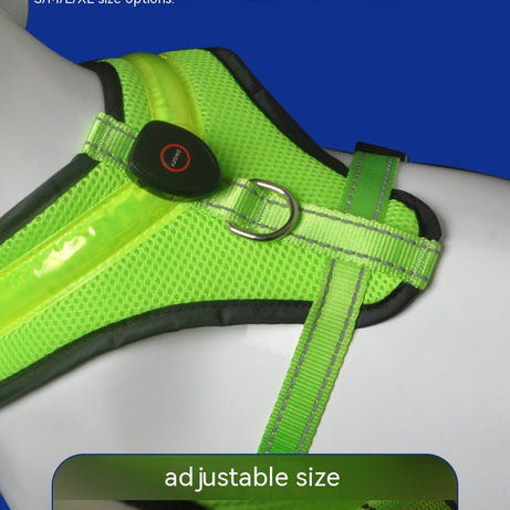 LED Luminous Dog Harness USB Charging Chest Strap Vest Pet Safety