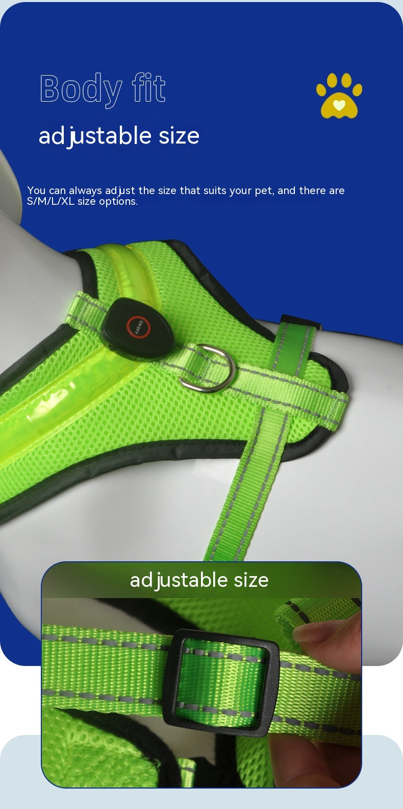 LED Luminous Dog Harness USB Charging Chest Strap Vest Pet Safety