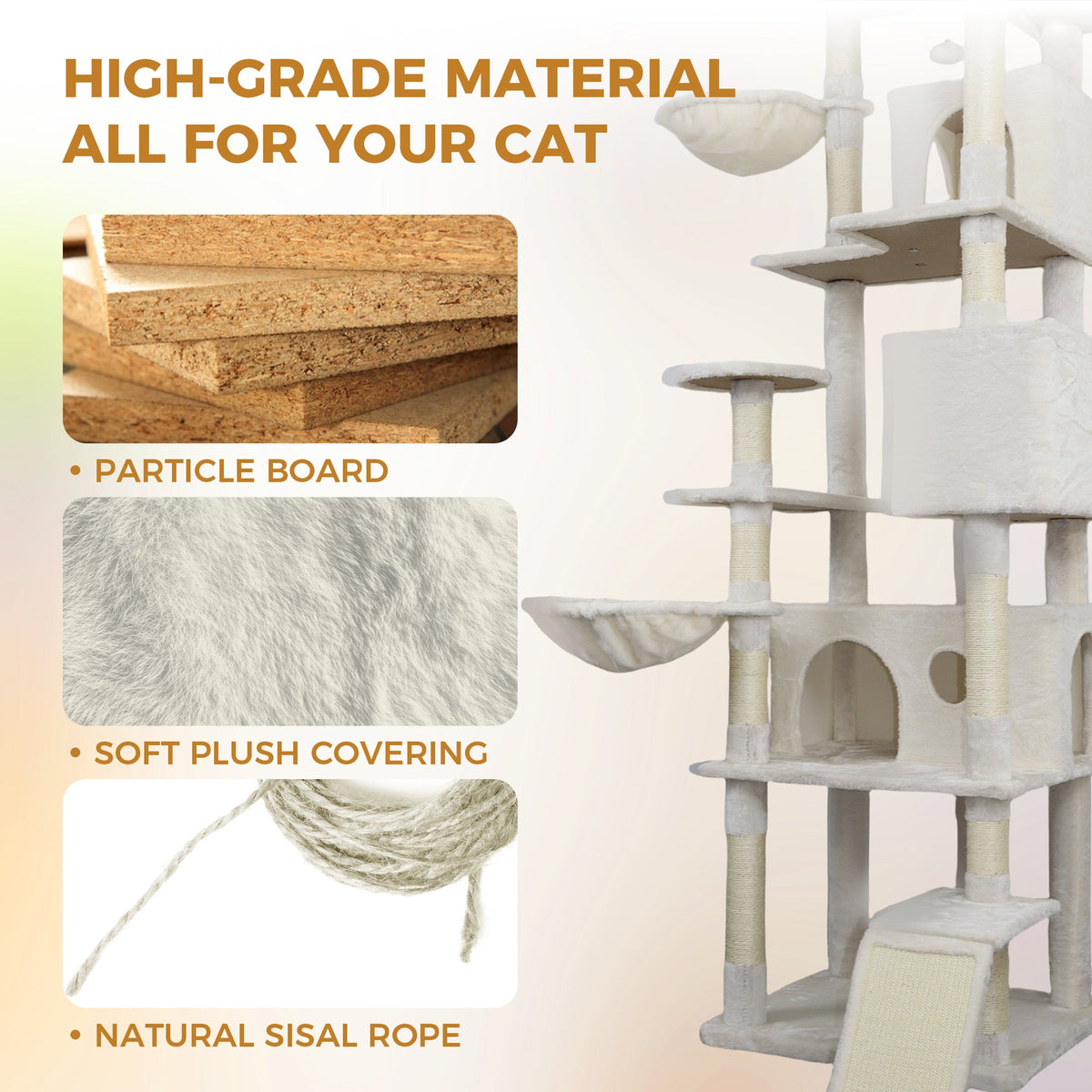 84 In Beige Cat Tree Tower With Large Condo Sisal Scratching Post