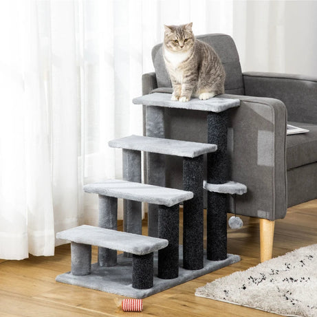 Cat Tree Tower Stair Steps With Scratching Post Hanging Play Ball