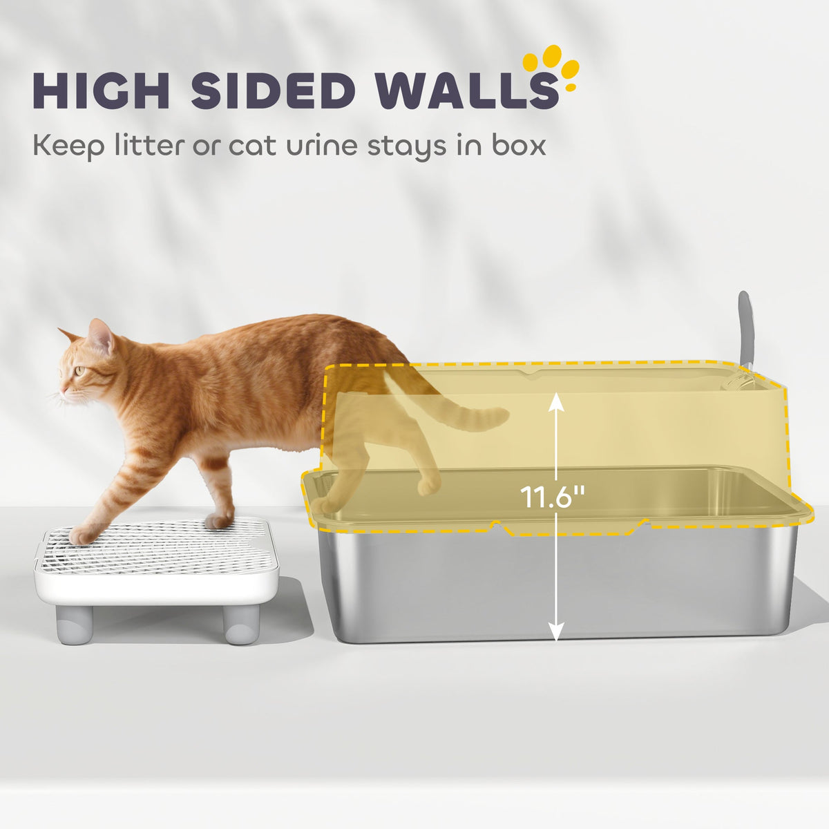 Extra Large Stainless Steel Cat Litter Box With Scoop Pad