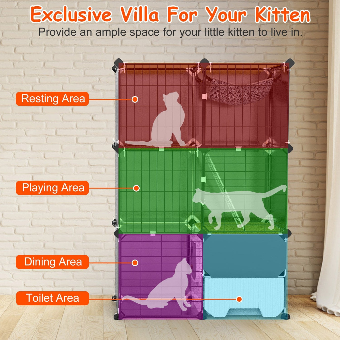 3 Tier Cat Cage Indoor With Litter Box Hammock Detachable Metal