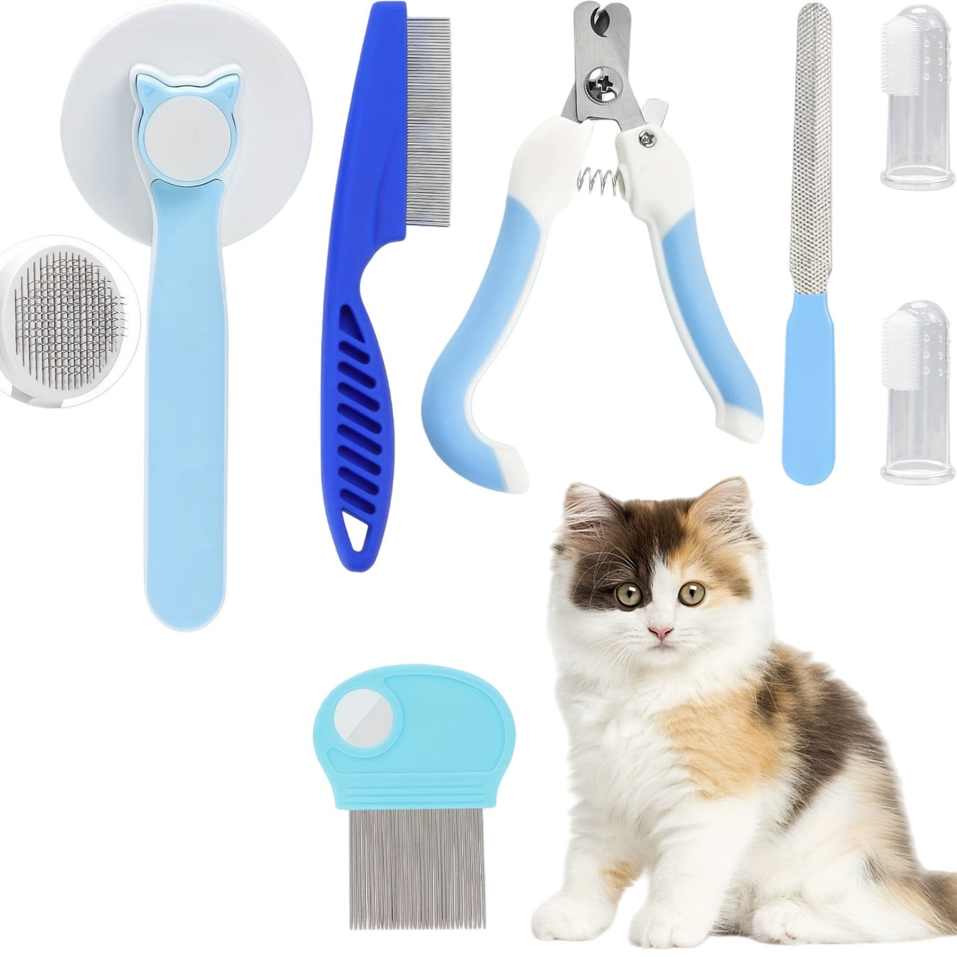 Pet Nail Clipper File Shedding Brush And Silicone Toothbrush Set