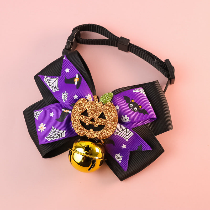 Pet Cat Dog Pumpkin Bow Tie Big Bell Decorations