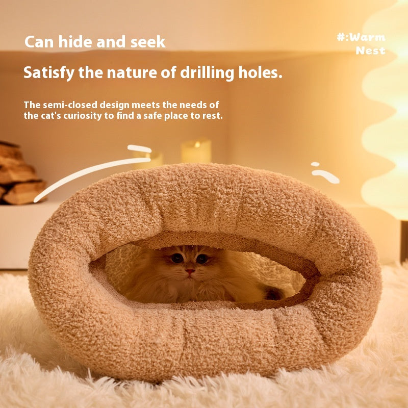 Pet Sleeping Bag Winter Warm Soft Plush Semi Enclosed Cat Nest Home