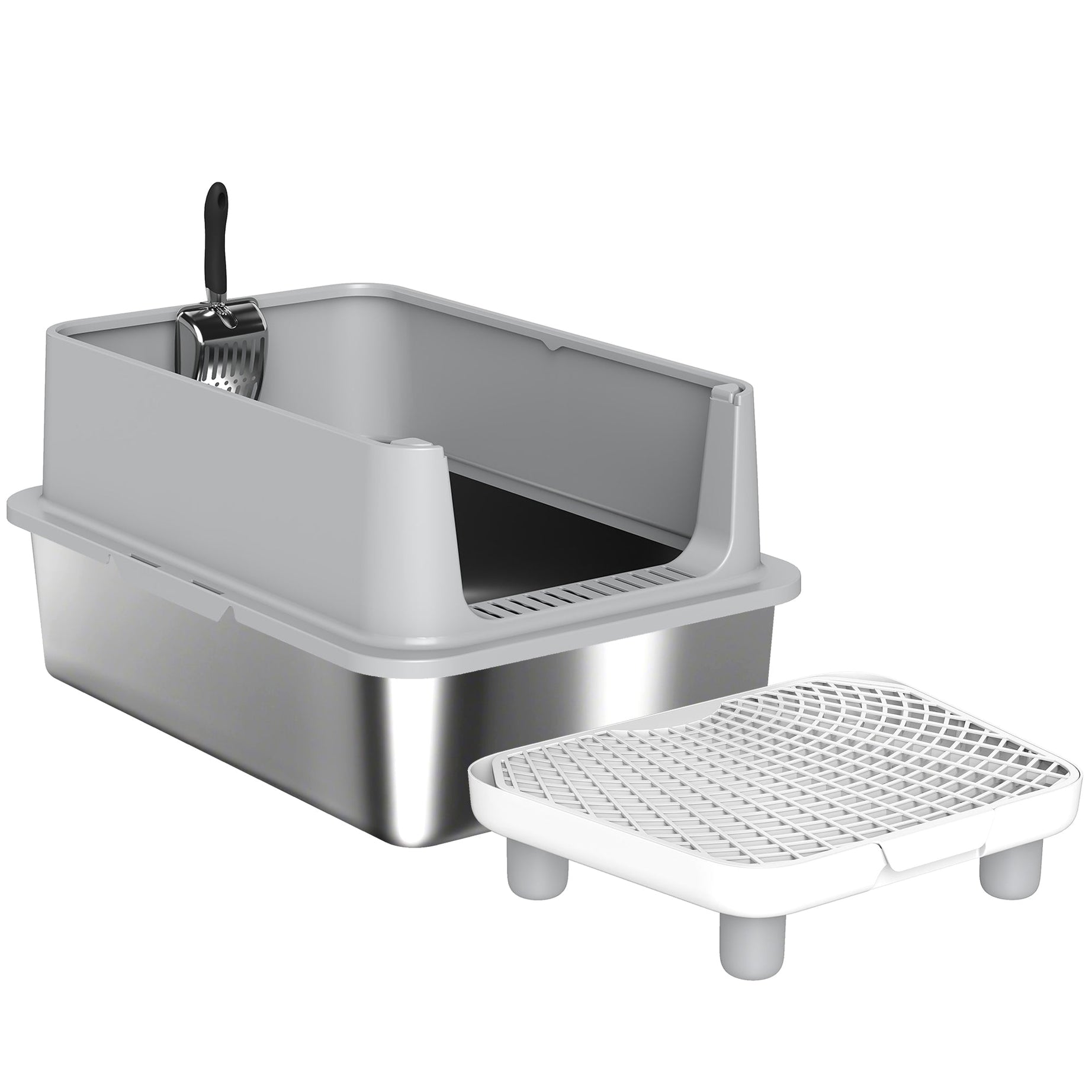 Extra Large Stainless Steel Cat Litter Box With Scoop Pad