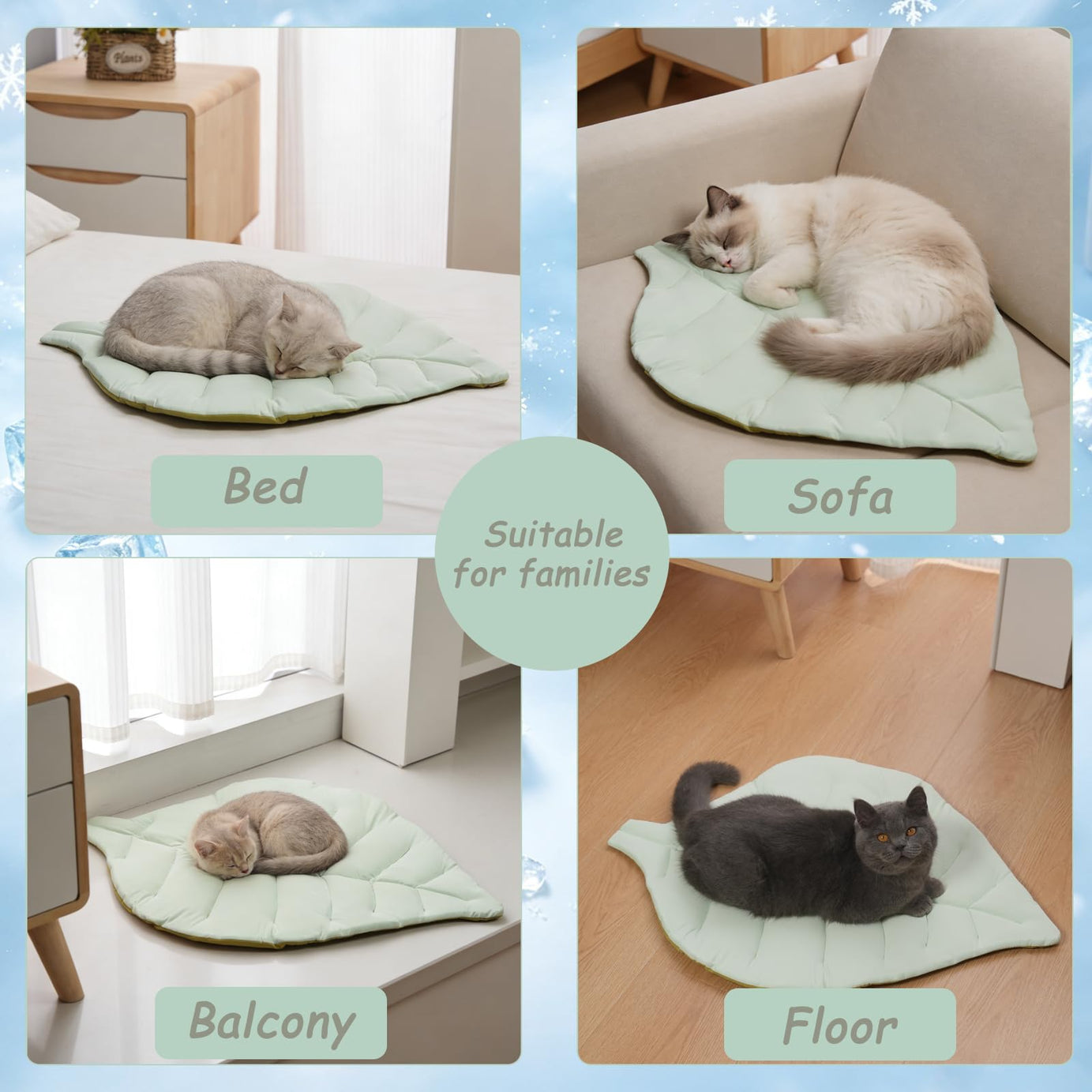 Cat Cooling Mat Leaf Bed Comfortable Soft Fabric Breathable Cozy