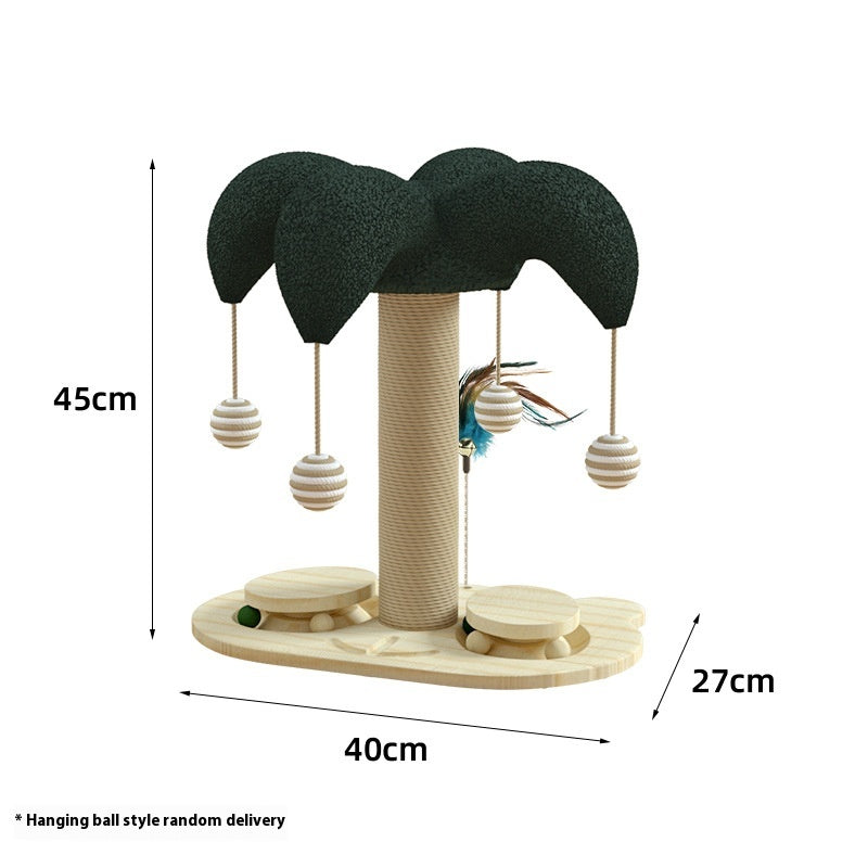 Cat Self-hi Solid Wood Turntable Scratching Post Teaser Durable