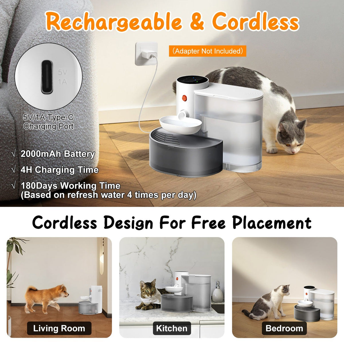 1pc Smart Pet Water Fountain Automatic Cat Dispenser 3l Cordless