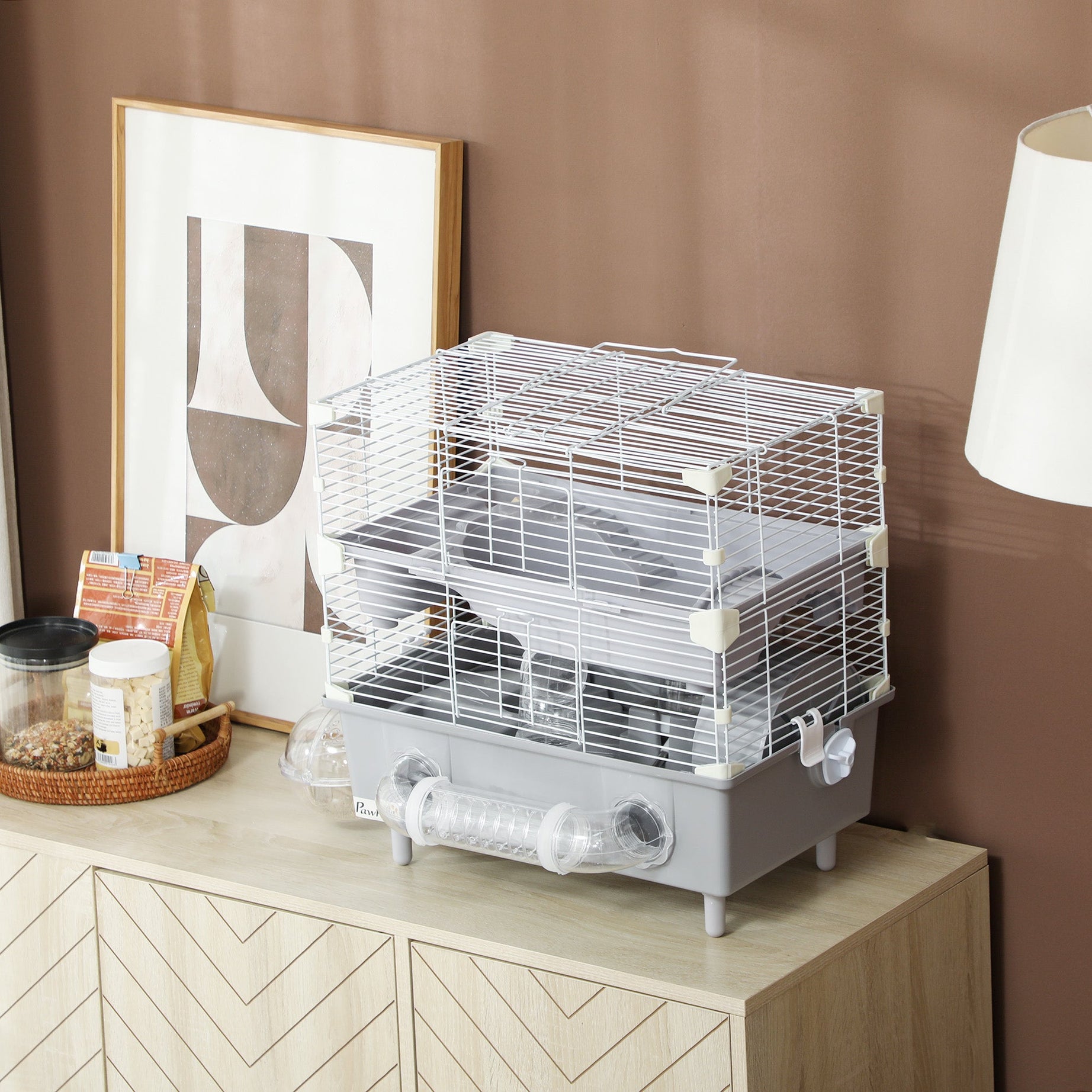 2-tier Hamster Cage With Sand Bathroom Running Wheel Water Bottle