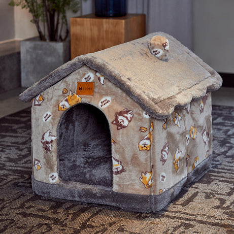 Foldable Dog House Pet Cat Bed Winter Villa Sleep Kennel Removable