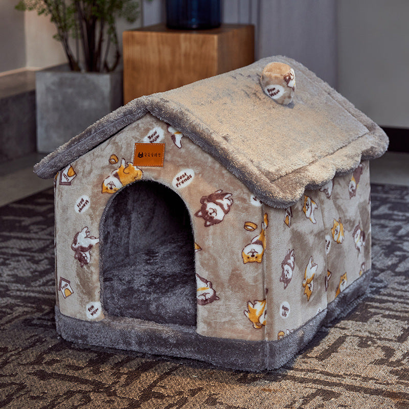 Foldable Dog House Pet Cat Bed Winter Villa Sleep Kennel Removable