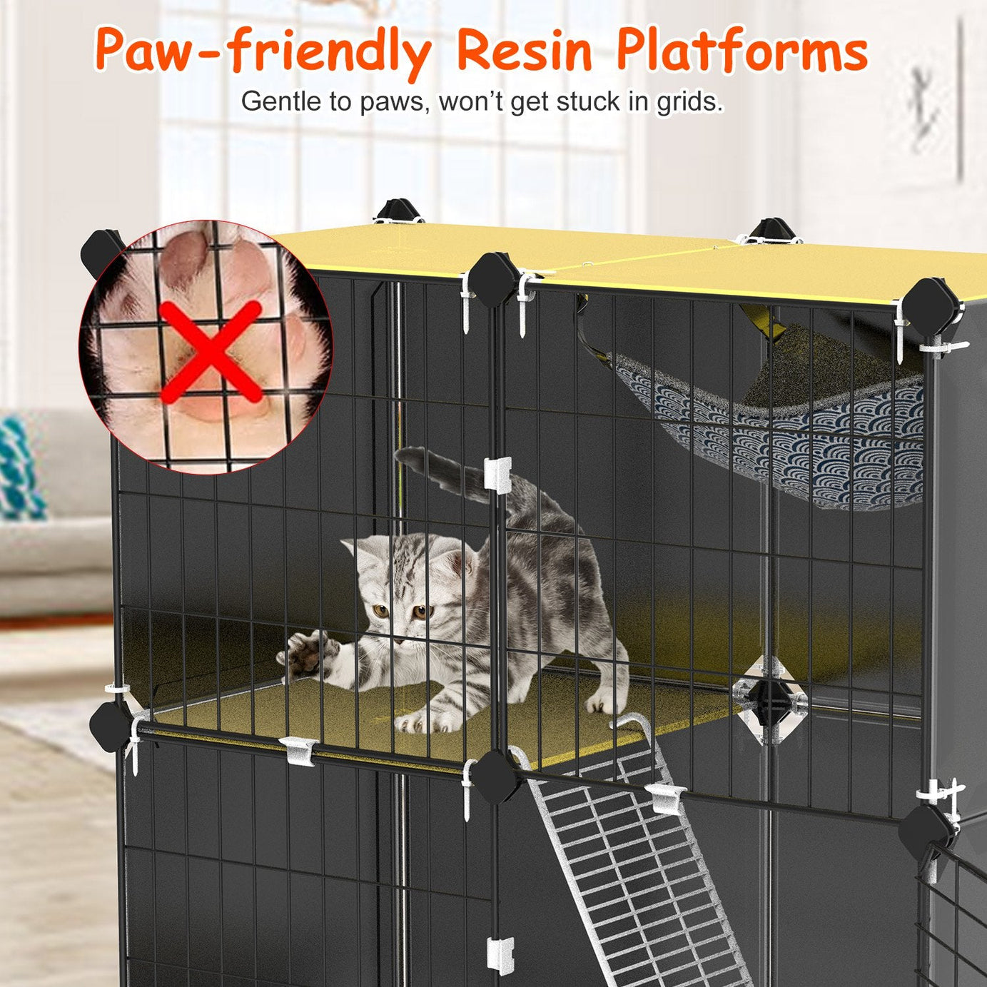 3 Tier Cat Cage Indoor With Litter Box Hammock Detachable Metal