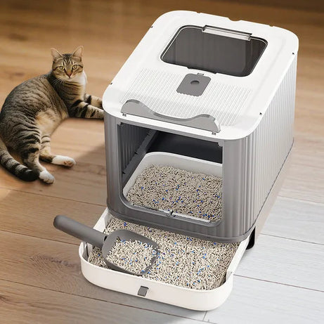 Elevated Leak Proof Elf White Cat Litter Box Made Of Sturdy