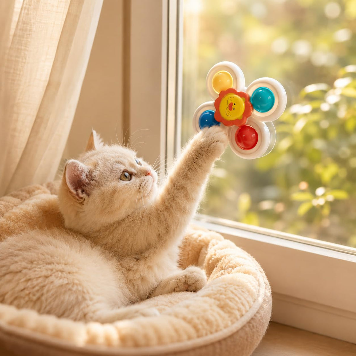 3pcs Suction Cup Cat Toy Window Perch Companion Interactive Play