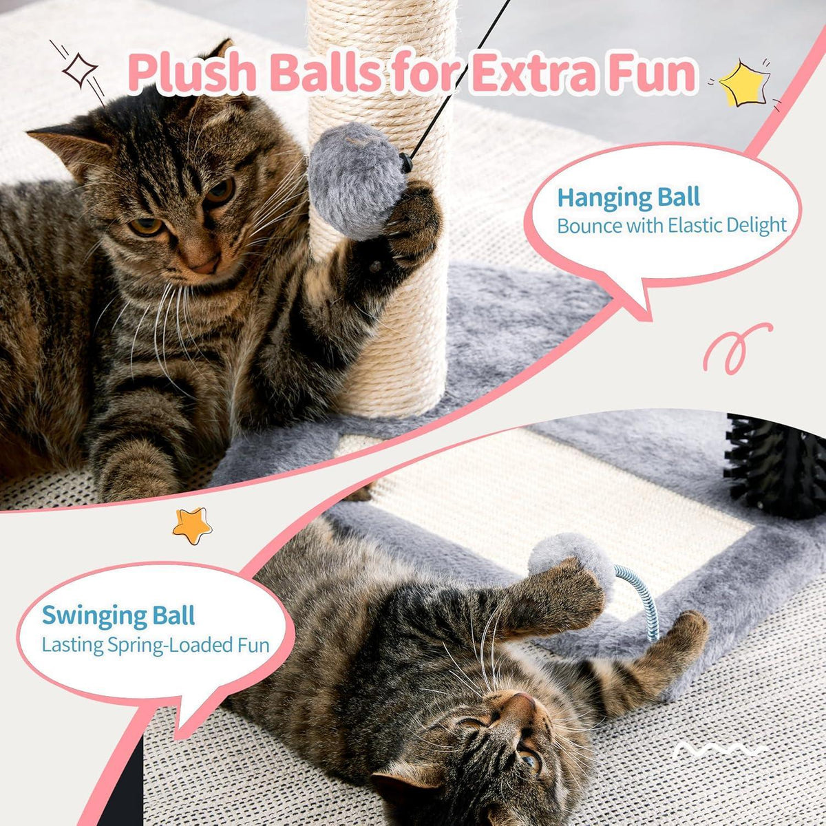 Small 4-in-1 Cat Tree Tower With Self-grooming Brush And Natural