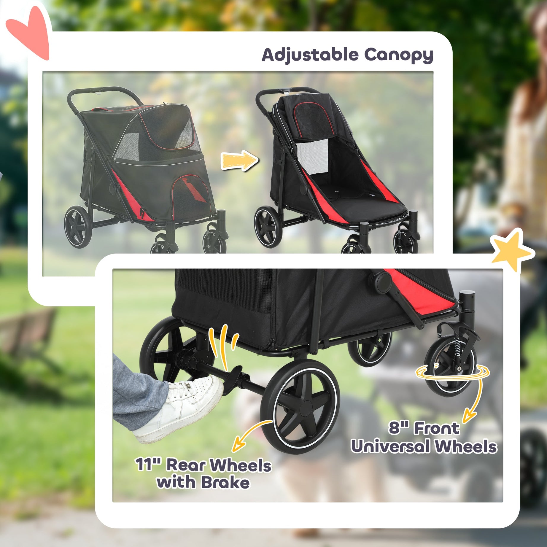 One-click Foldable Dog Stroller For M L Dogs Pet Black