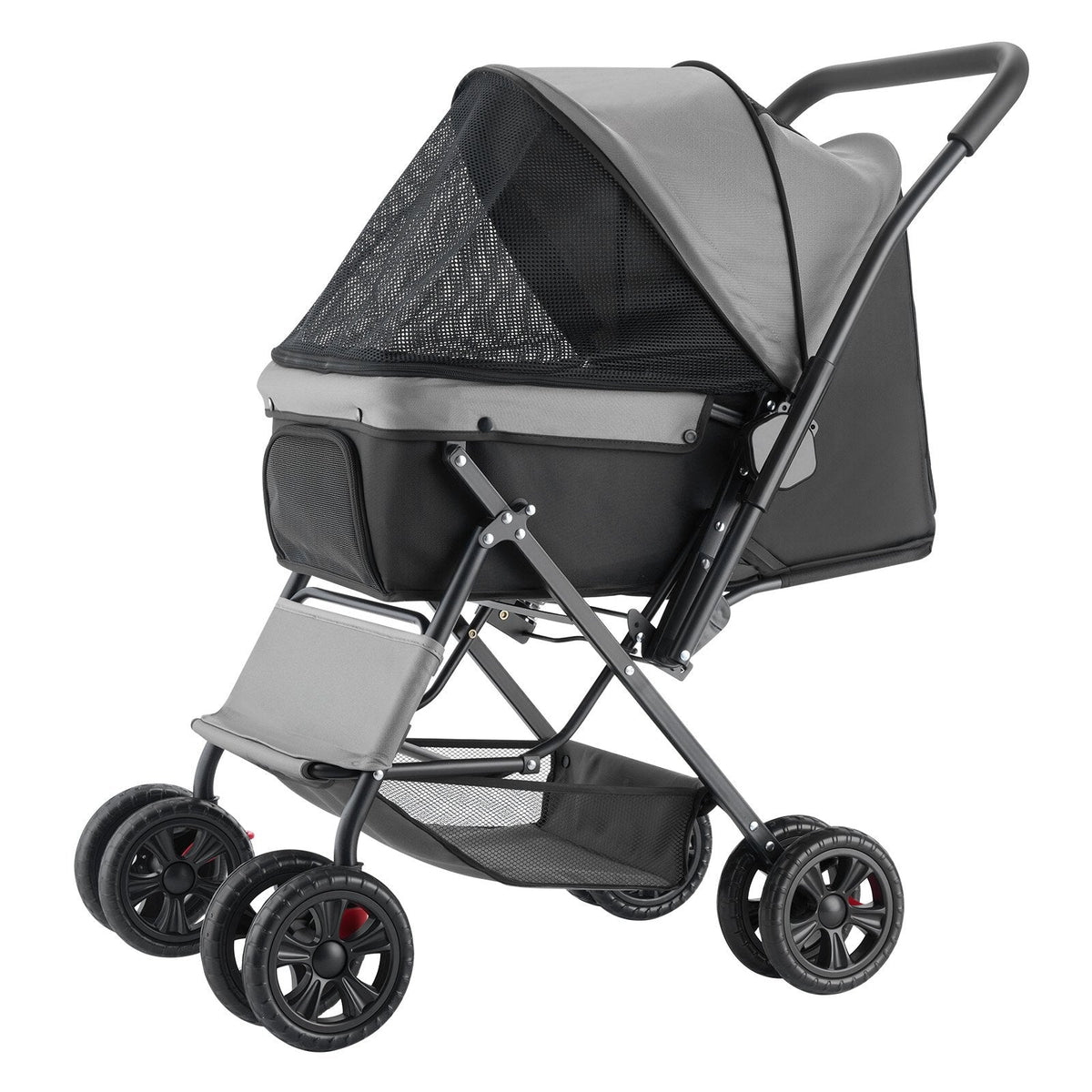 Pet Stroller Foldable 4 Wheels Travel Dog Reversible Handle Up