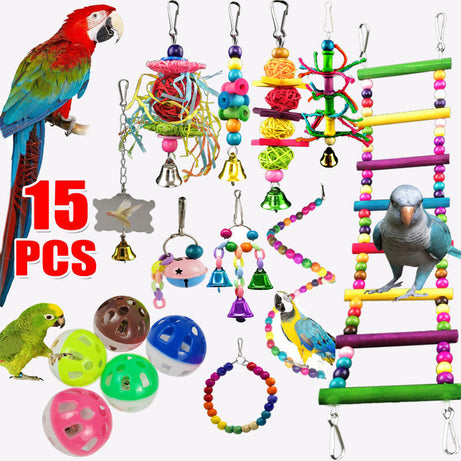 Parrot Combination Toy 10-piece Set Wooden Bead Rotating Ladder