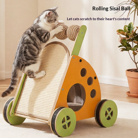 Pet Stroller With A Scratching Post Toy To Keep Your Cat Entertained