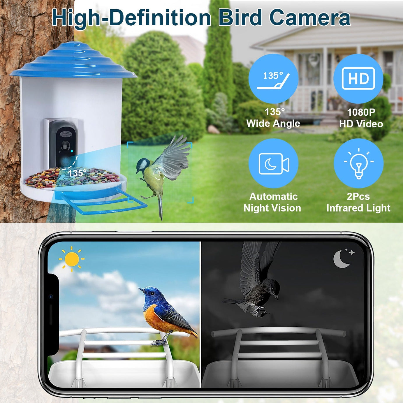 Smart Bird Feeder With Solar Powered Camera 1080p Hd Ai Identify
