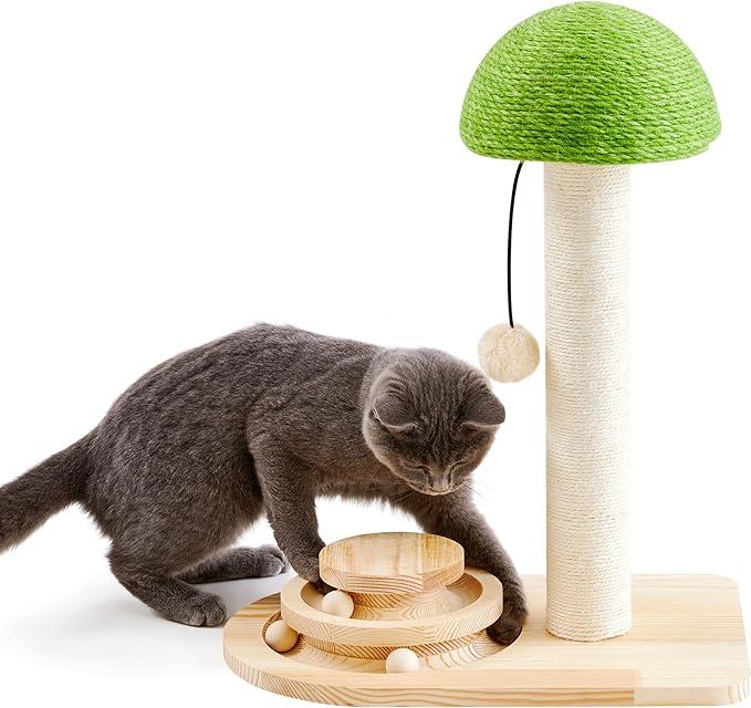 Mushroom Sisal Rope 2-in-1 Wooden Interactive Ball Track Cat