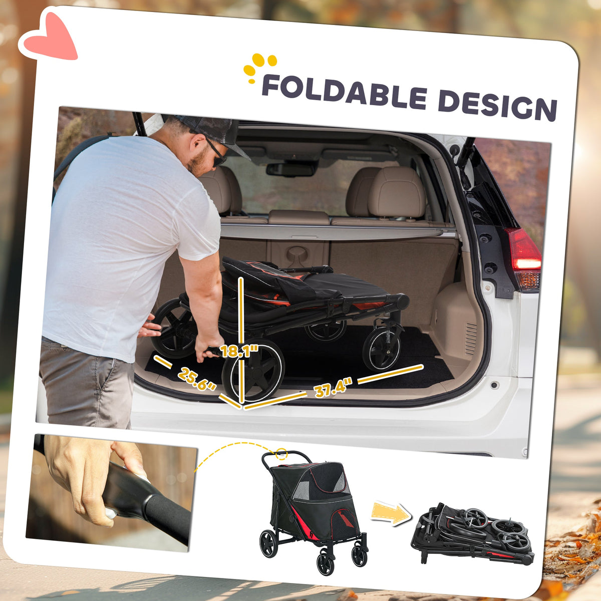 One-click Foldable Dog Stroller For M L Dogs Pet Black