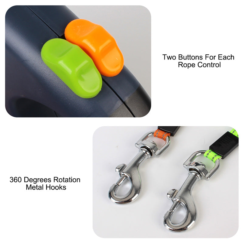 Retractable Dog Leash For Small Dogs Reflective Dual Pet Lead 360