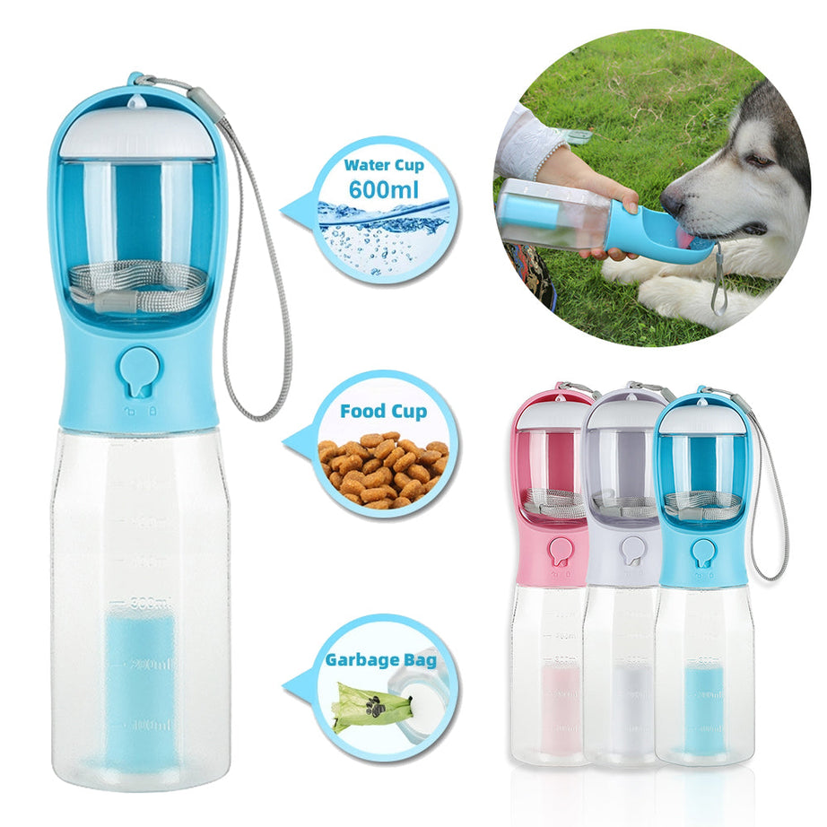 Portable Cat Dog Water Bottle Food Feeder Drinker Poop Dispenser 3