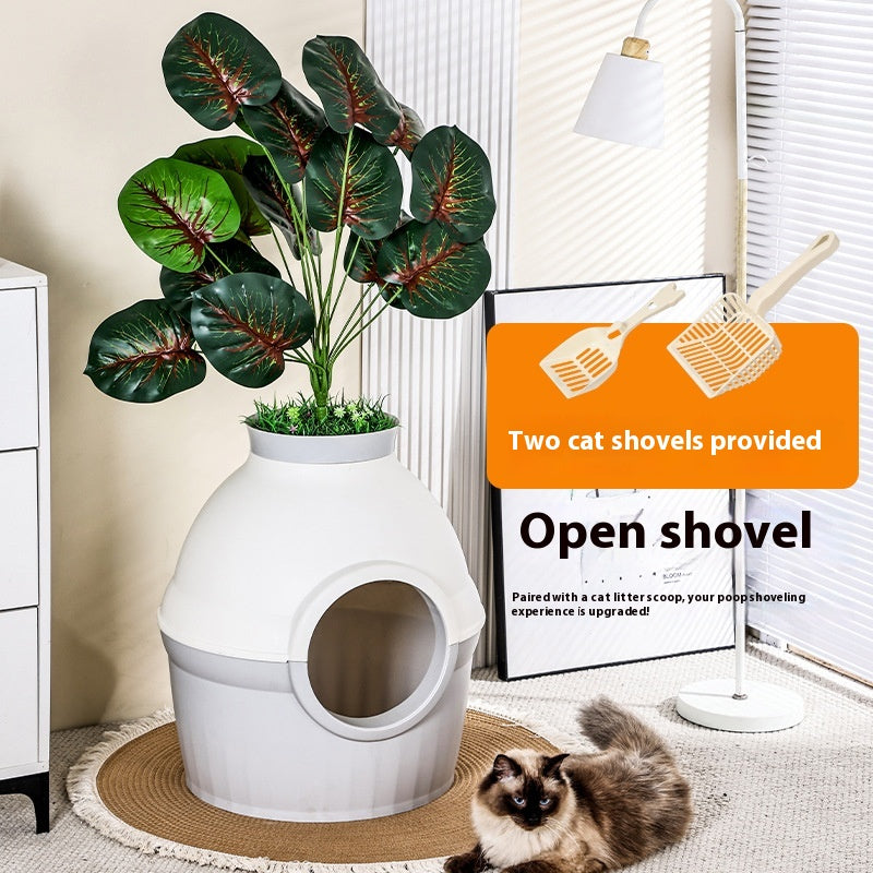 Hidden Fully Enclosed Green Plant Cat House Toilet Litter Box