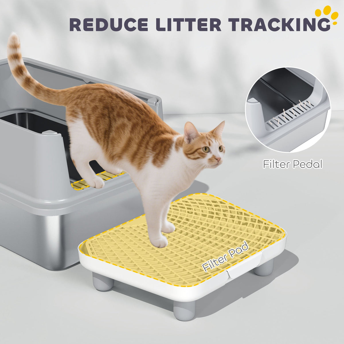 Extra Large Stainless Steel Cat Litter Box With Scoop Pad