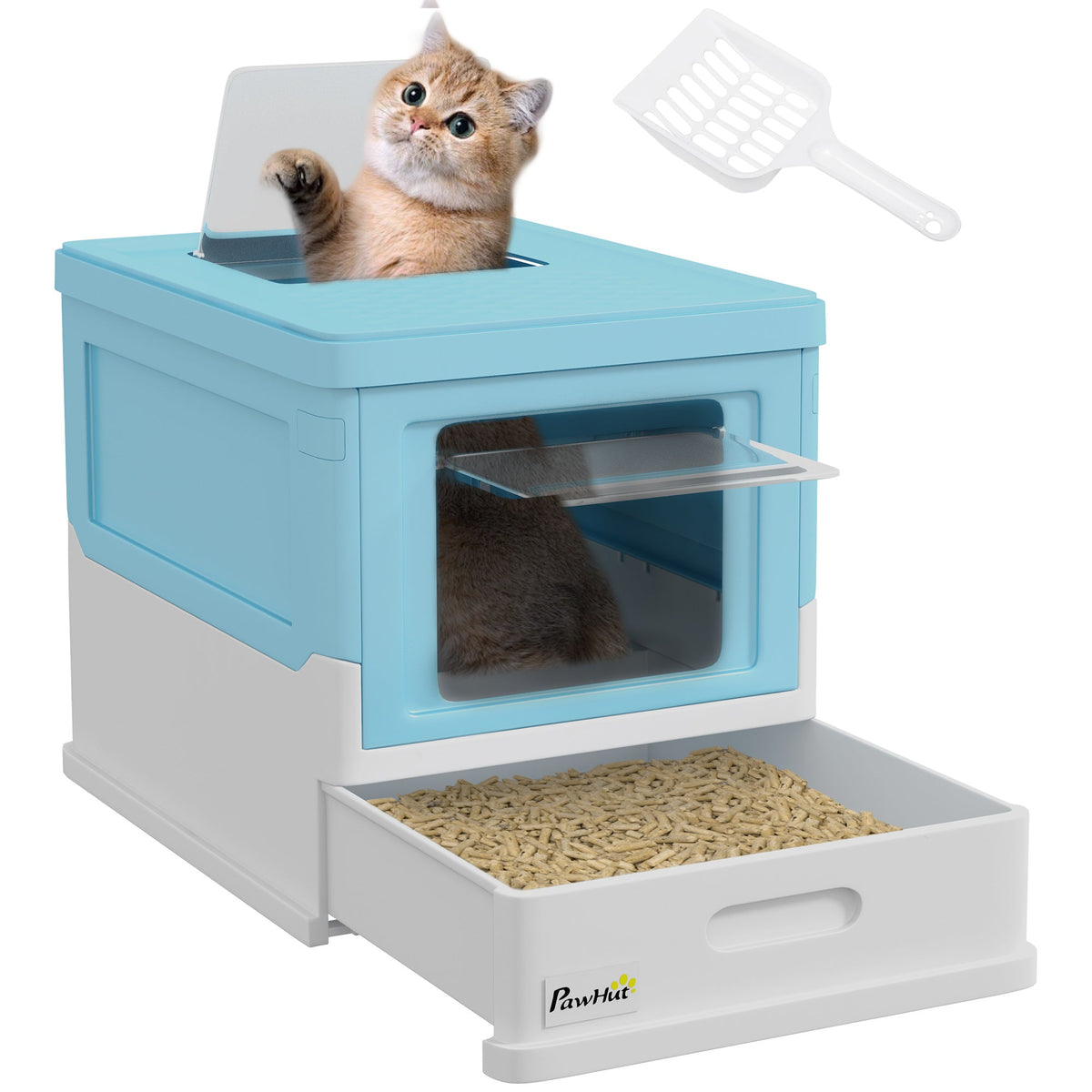 Hooded Cat Litter Box Portable Pet Toilet With Scoop Front Entry