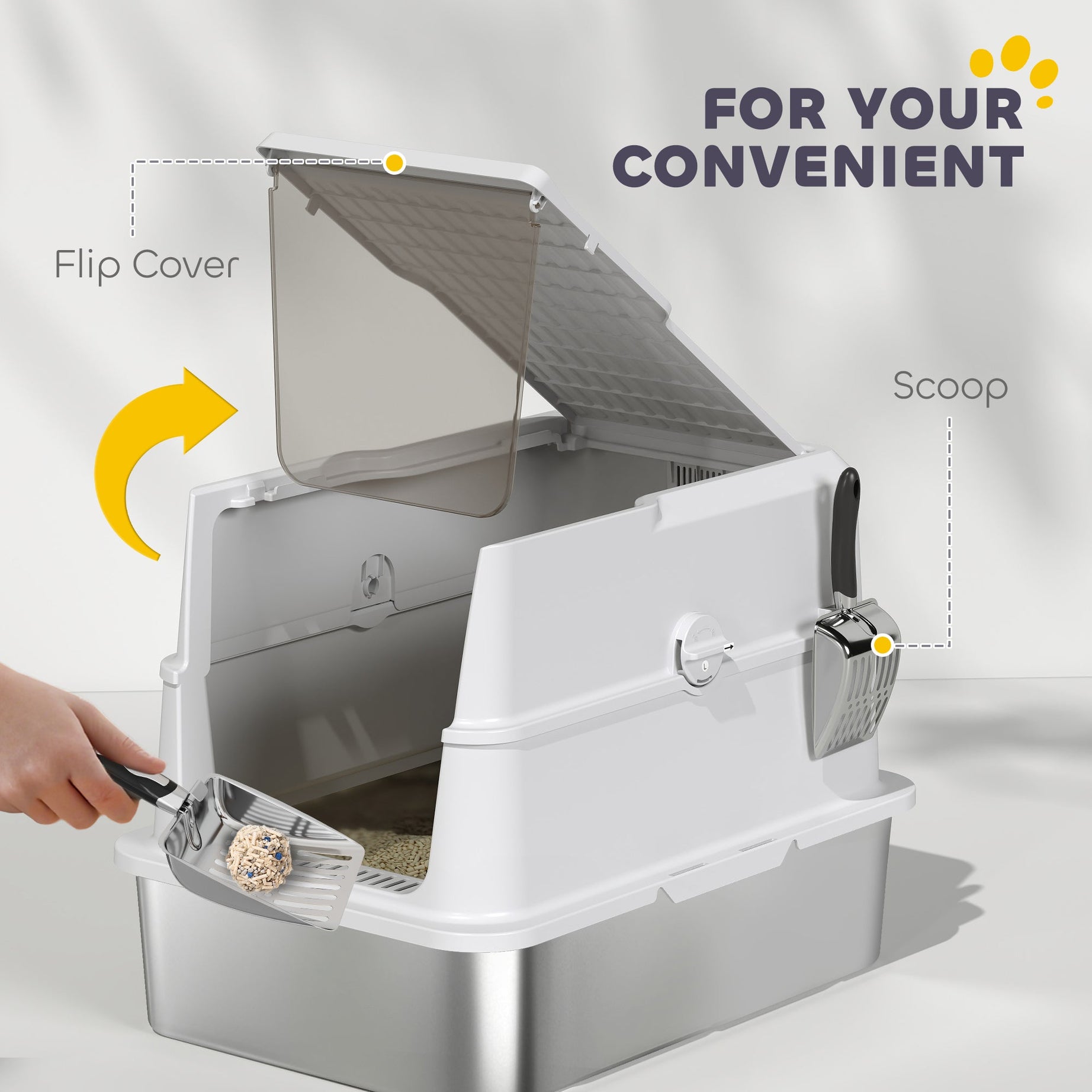 Extra Large Stainless Steel Cat Litter Box For Big Cats With Flip