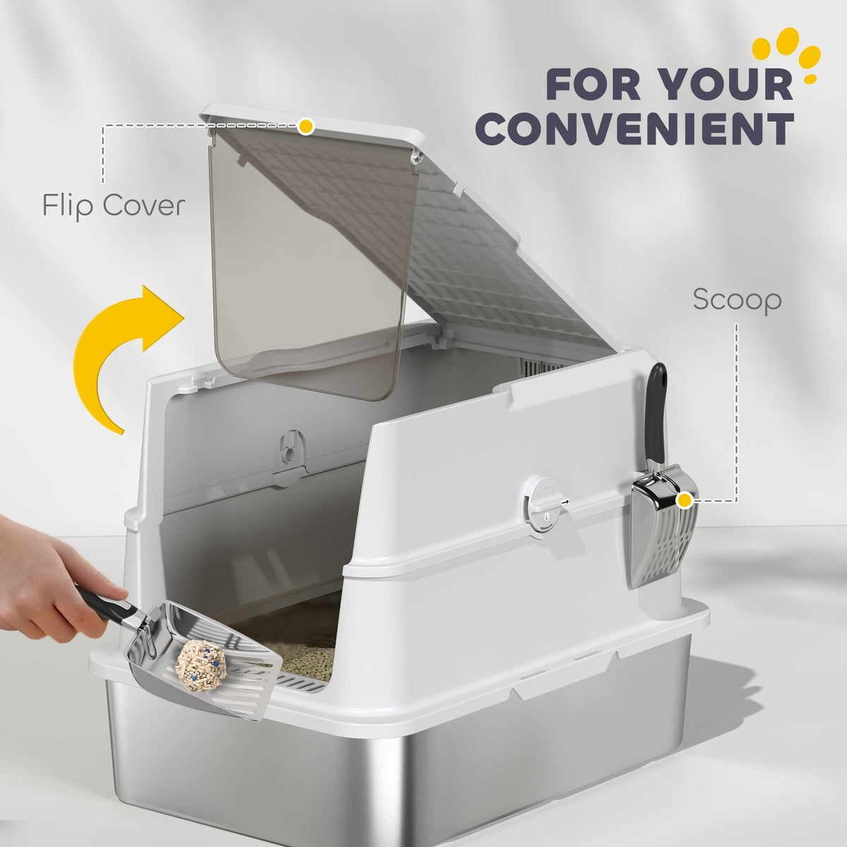 Extra Large Stainless Steel Cat Litter Box For Big Cats With Flip