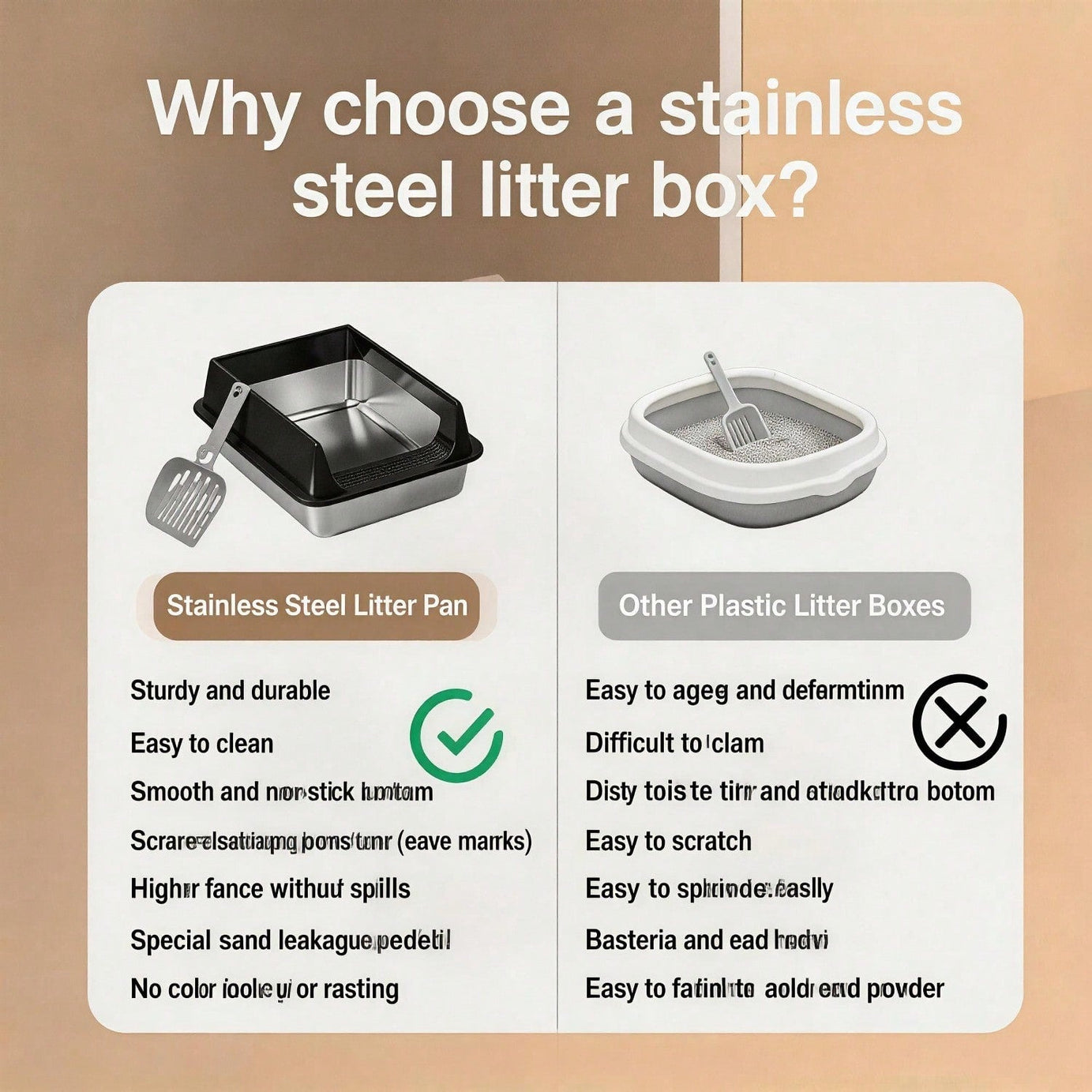 Stainless Steel Cat Litter Box Large Open Top With Anti Splash High