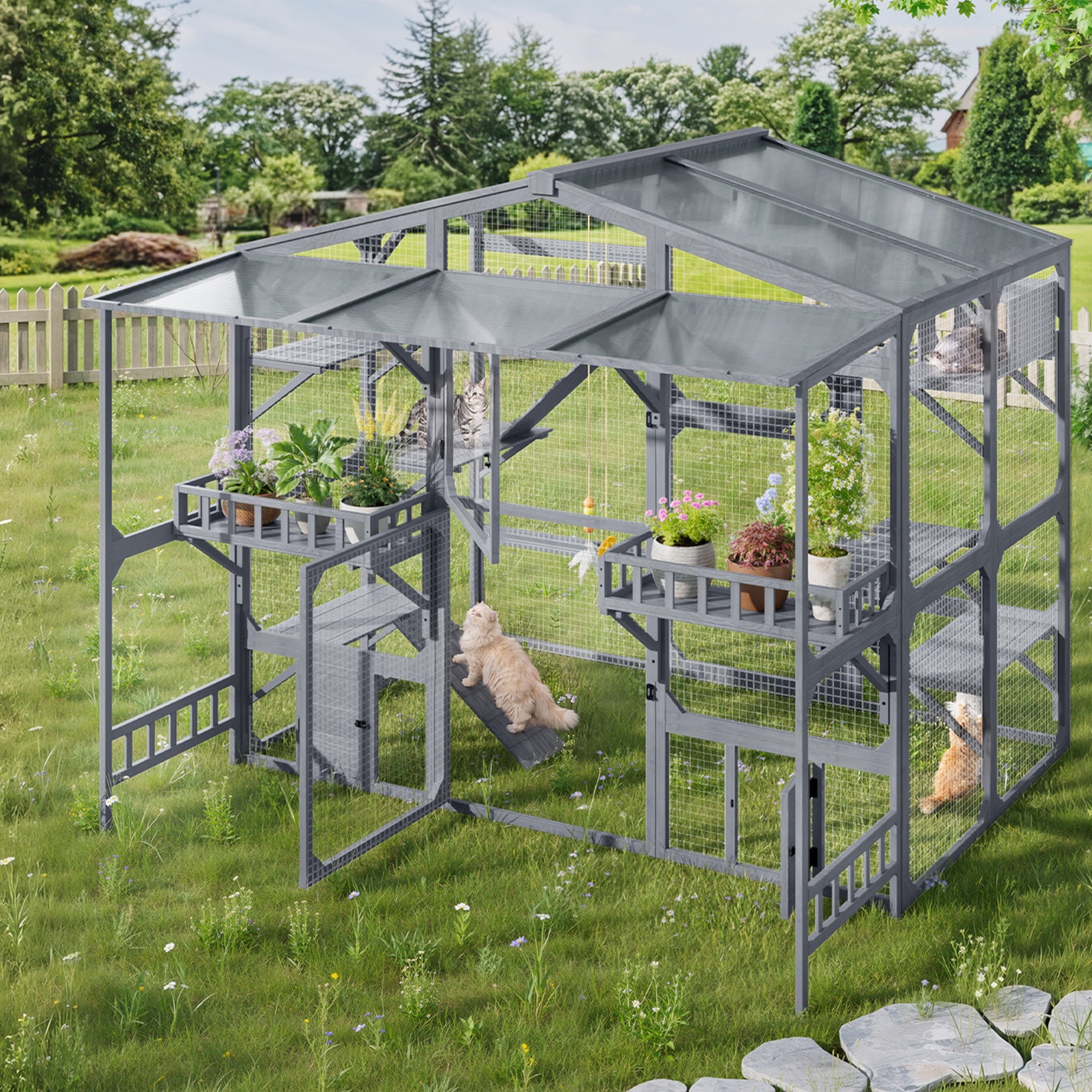 Large Outdoor Catio For 6-10 Cats Pine Wood Cat Cage