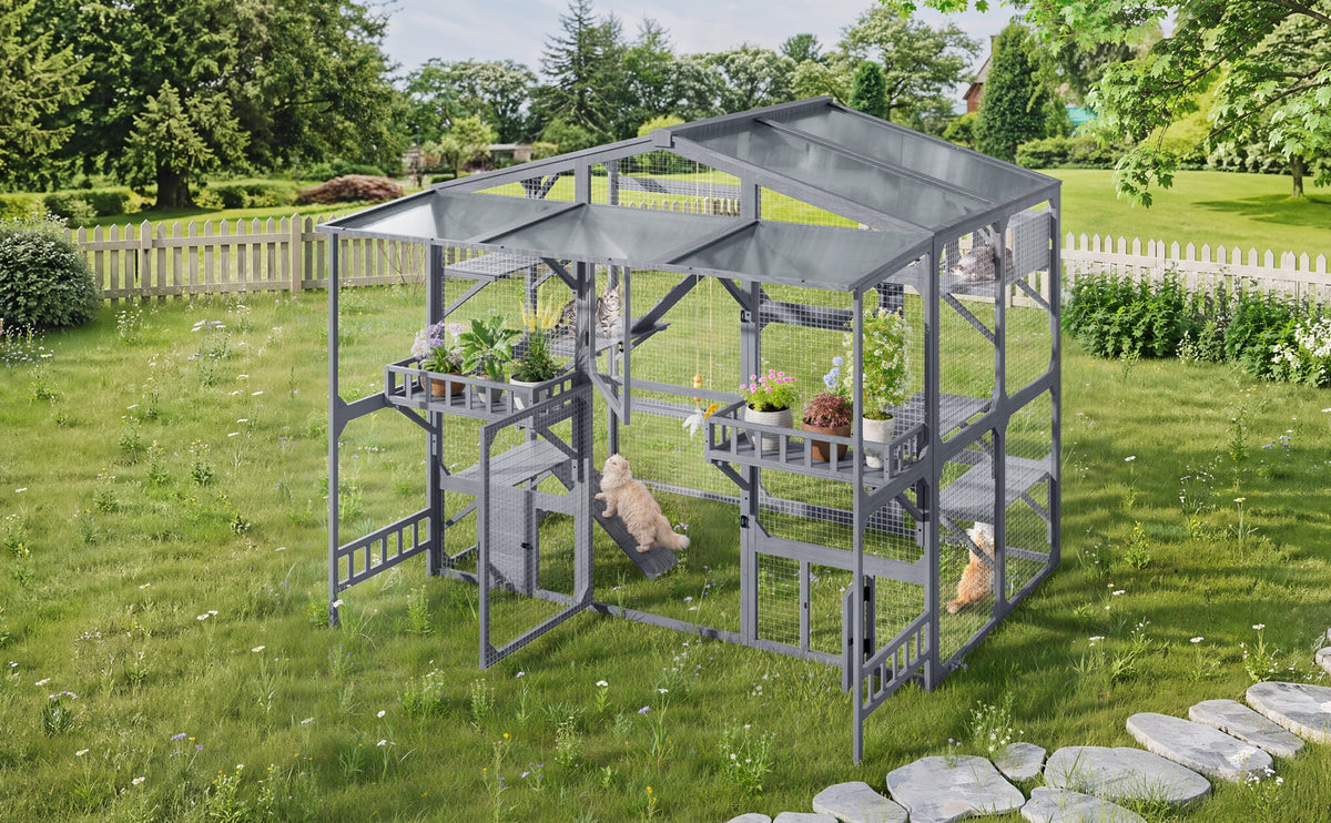 Large Outdoor Catio For 6-10 Cats Pine Wood Cat Cage