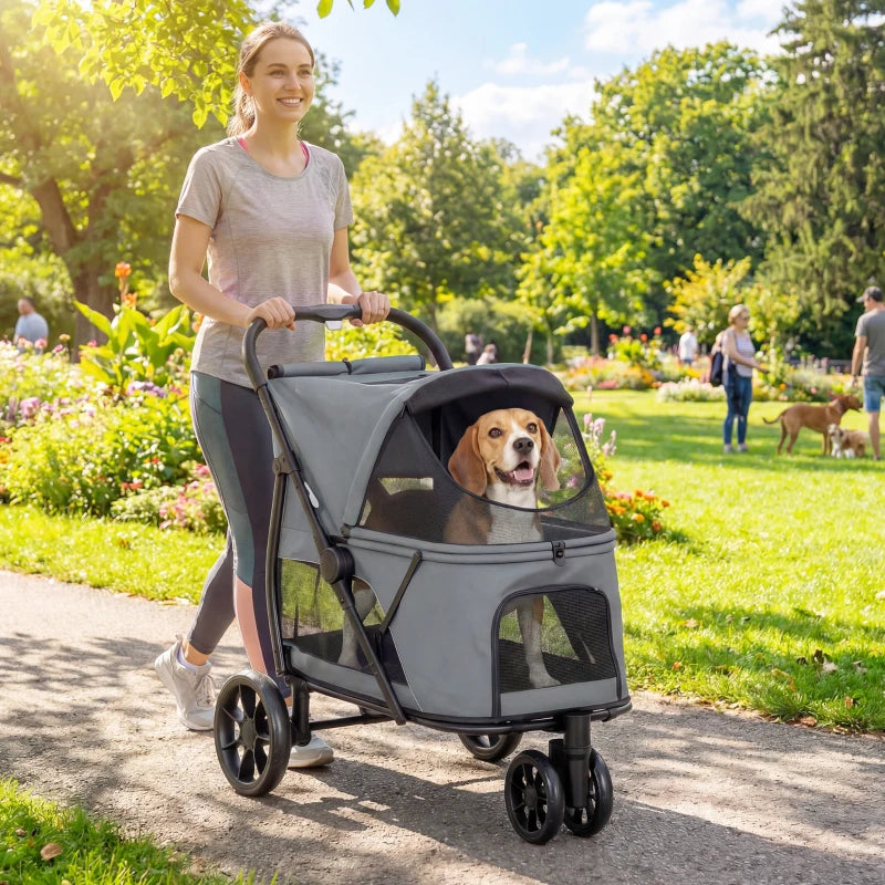 3 Wheel Pet Stroller With Easy One-click Quick Fold Mesh Window