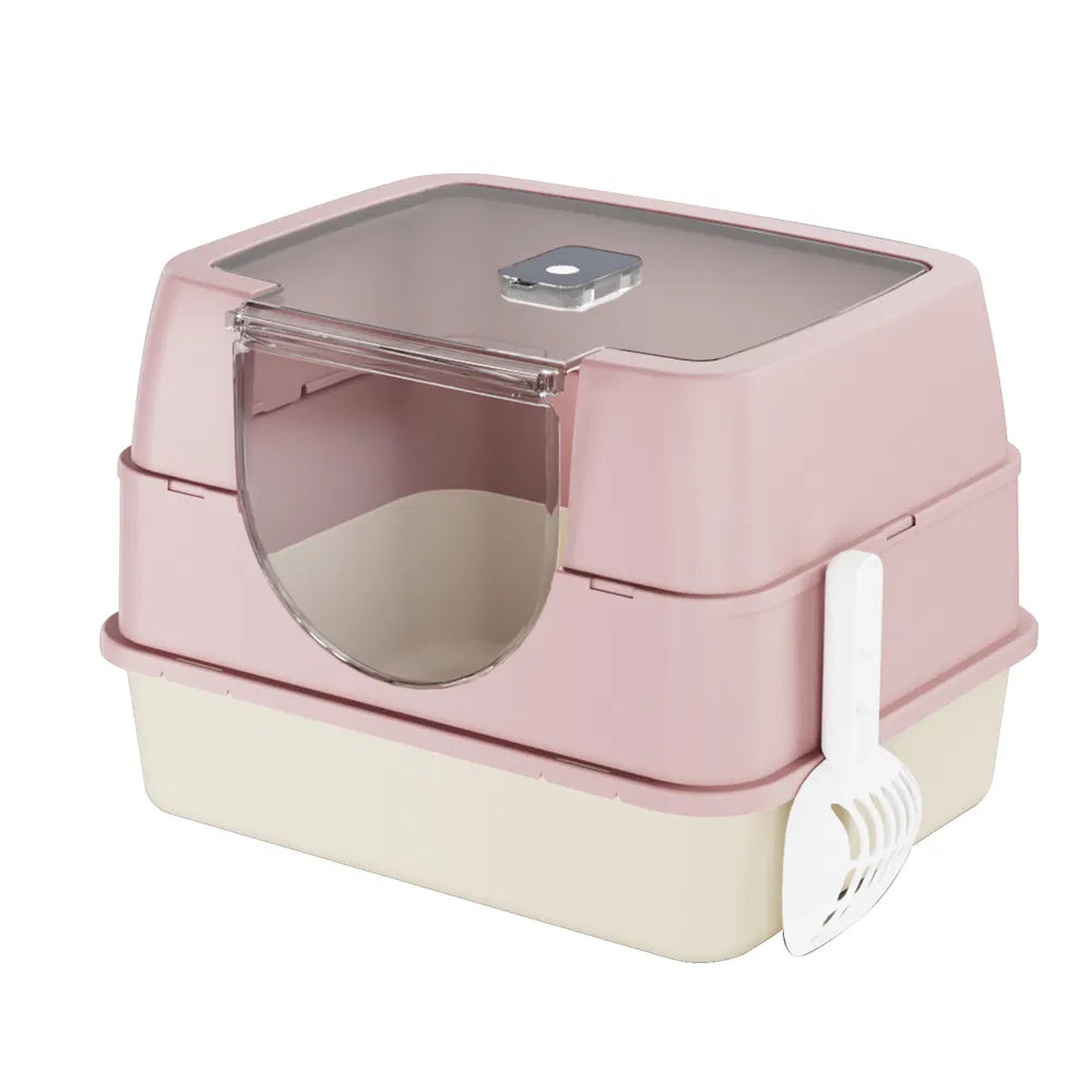 Enclosed Cat Litter Box Orange Odor-locking Spacious For Large Cats