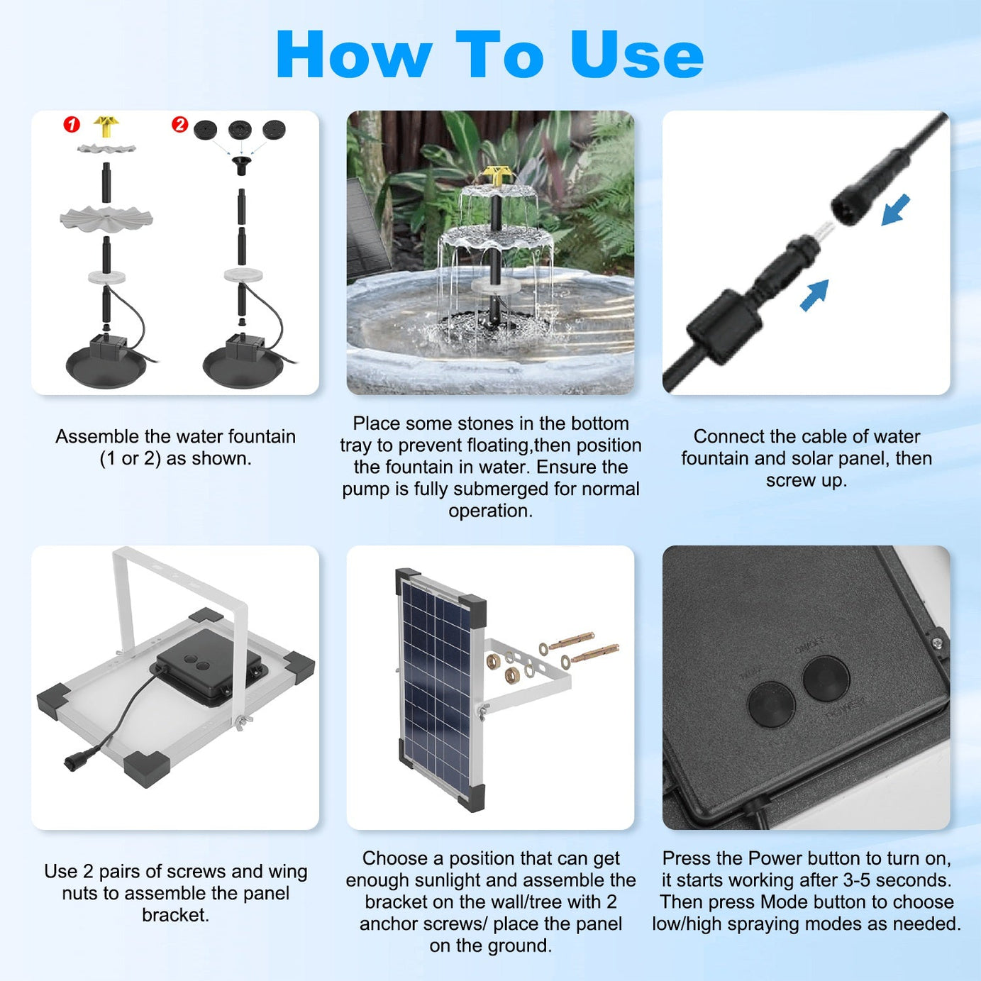 1pc 3tier Solar Bird Bath Fountain Powered Water Waterfall Feature