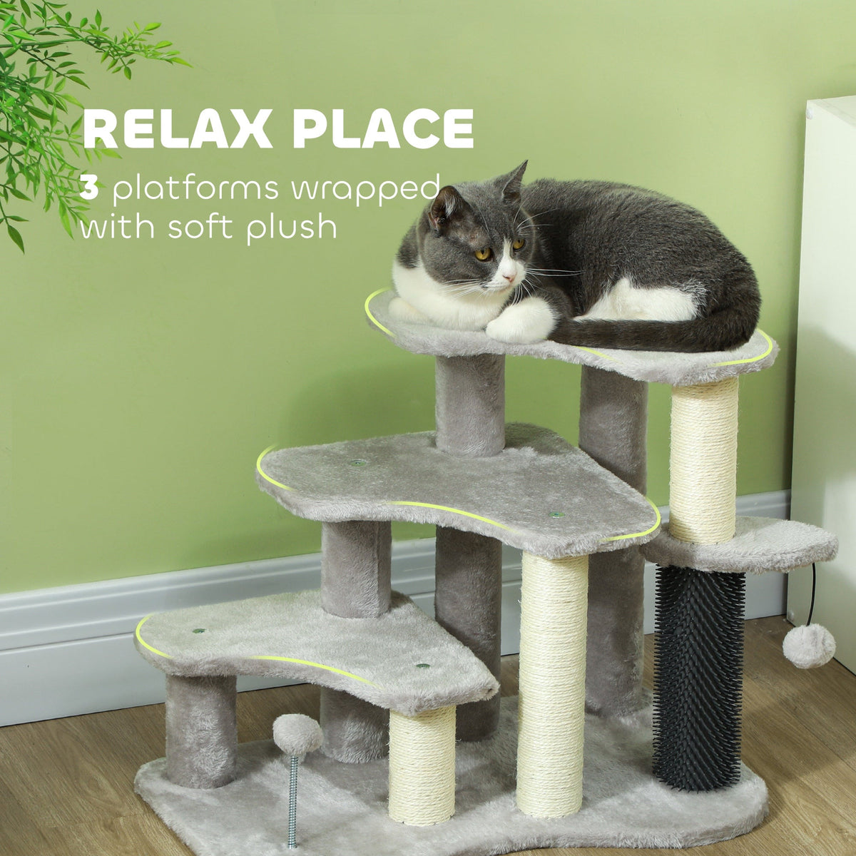 2-in-1 Cat Tree Tower 3-step Pet Stairs With Scratching Posts