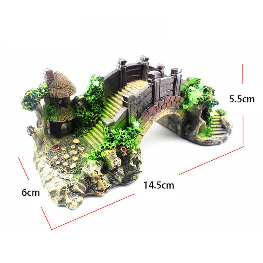 Resin Bridge Arch Black Red Fish Tank Landscaping Decoration