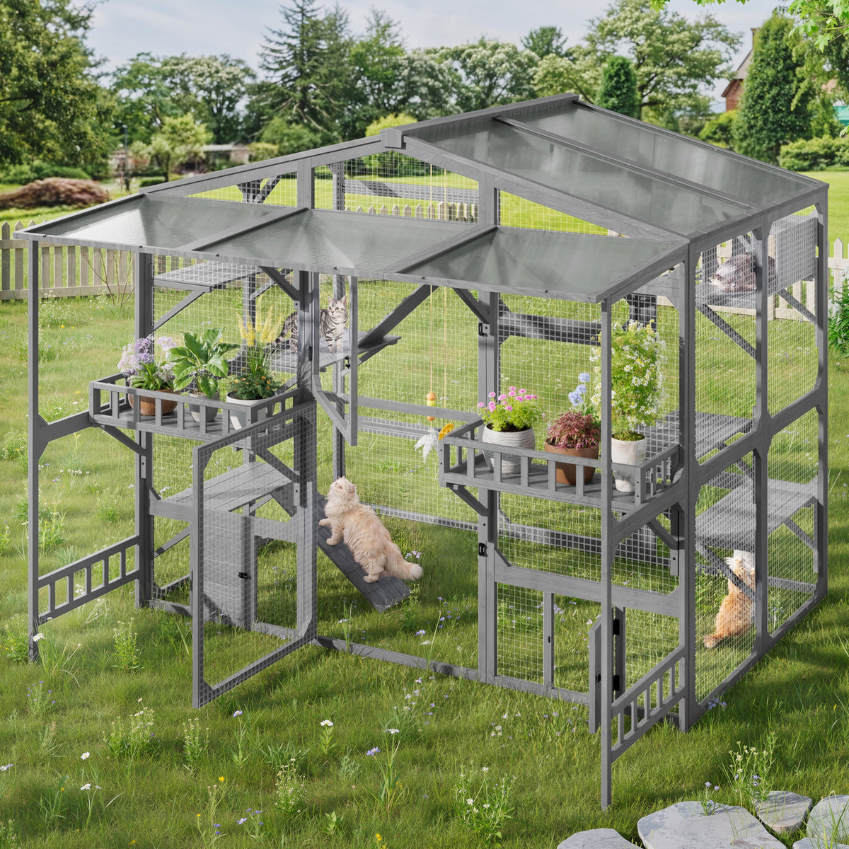 Large Outdoor Catio For 6-10 Cats Pine Wood Cat Cage
